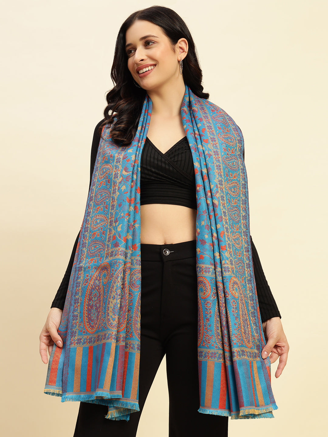 Weavers Villa Women’s Wool Blend Shawl – Lightweight, Warm & Stylish, 100 × 200 CM