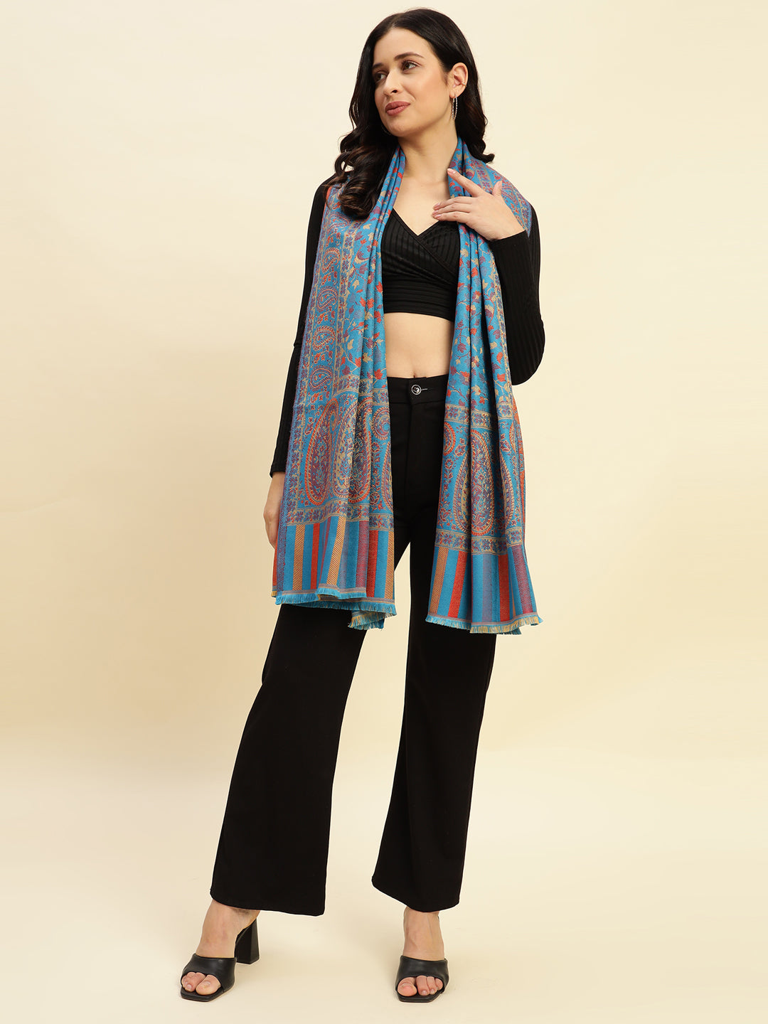 Weavers Villa Women’s Wool Blend Shawl – Lightweight, Warm & Stylish, 100 × 200 CM