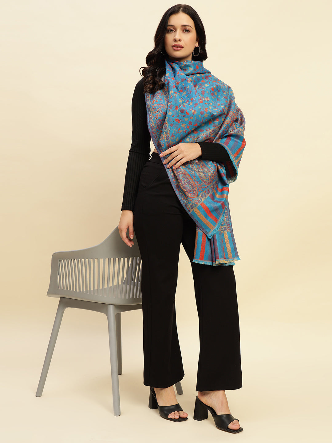 Weavers Villa Women’s Wool Blend Shawl – Lightweight, Warm & Stylish, 100 × 200 CM