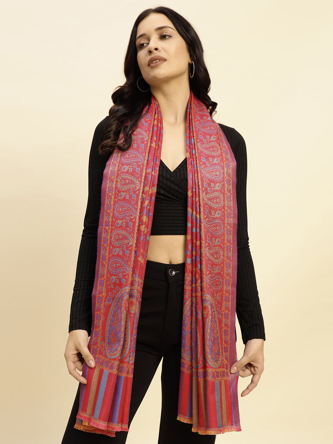 Weavers Villa Women’s Wool Blend Shawl – Lightweight, Warm & Stylish, 100 × 200 CM