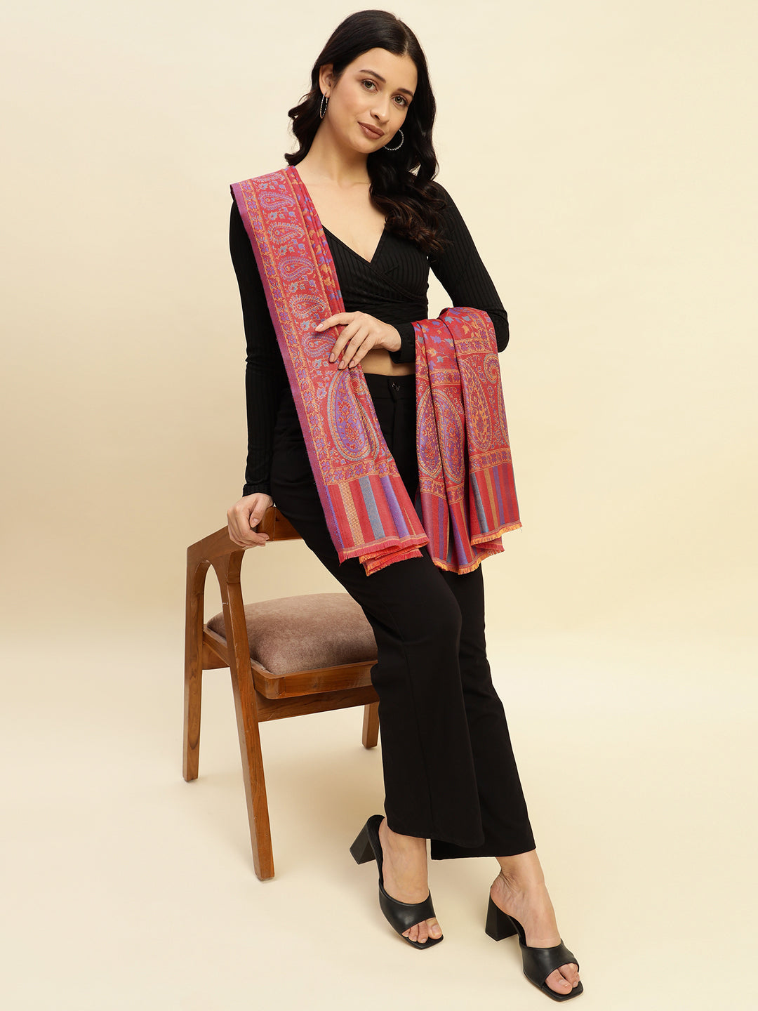Weavers Villa Women’s Wool Blend Shawl – Lightweight, Warm & Stylish, 100 × 200 CM