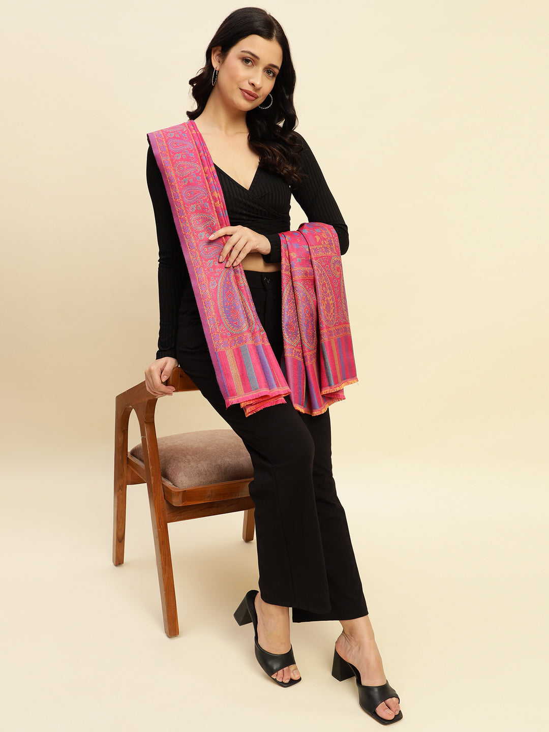 Weavers Villa Women’s Wool Blend Shawl – Lightweight, Warm & Stylish, 100 × 200 CM