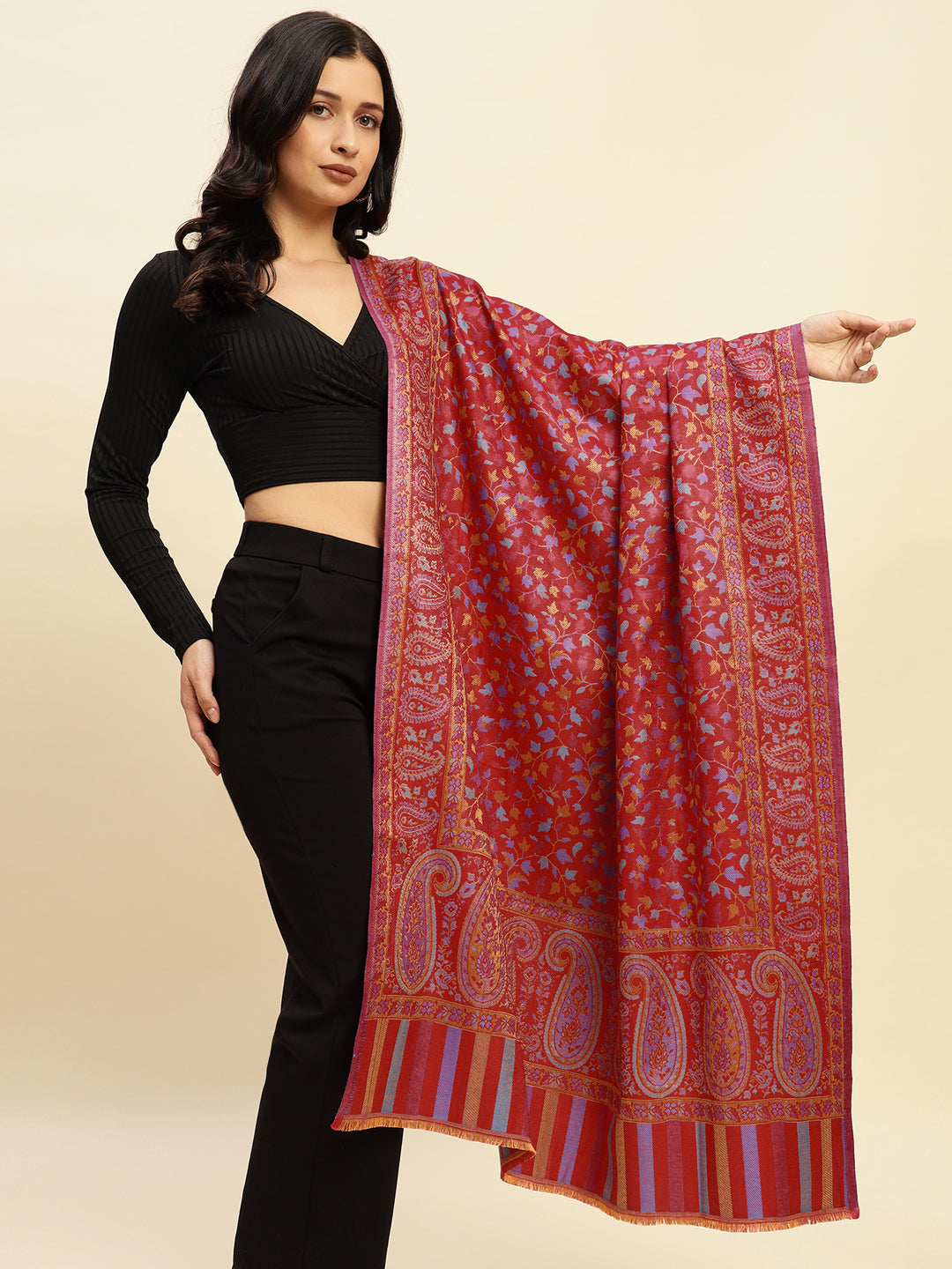 Weavers Villa Women’s Wool Blend Shawl – Lightweight, Warm & Stylish, 100 × 200 CM