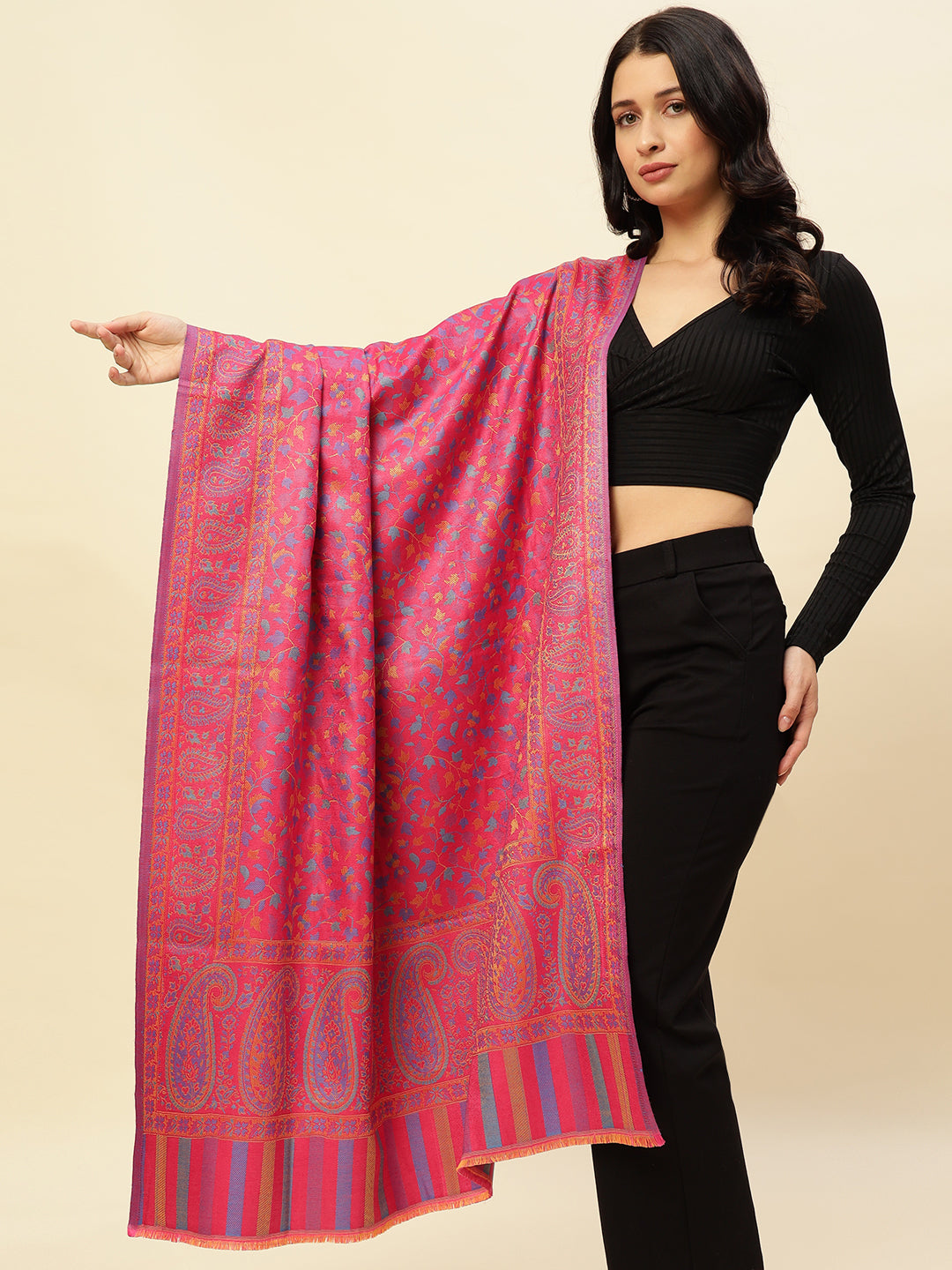 Weavers Villa Women’s Wool Blend Shawl – Lightweight, Warm & Stylish, 100 × 200 CM