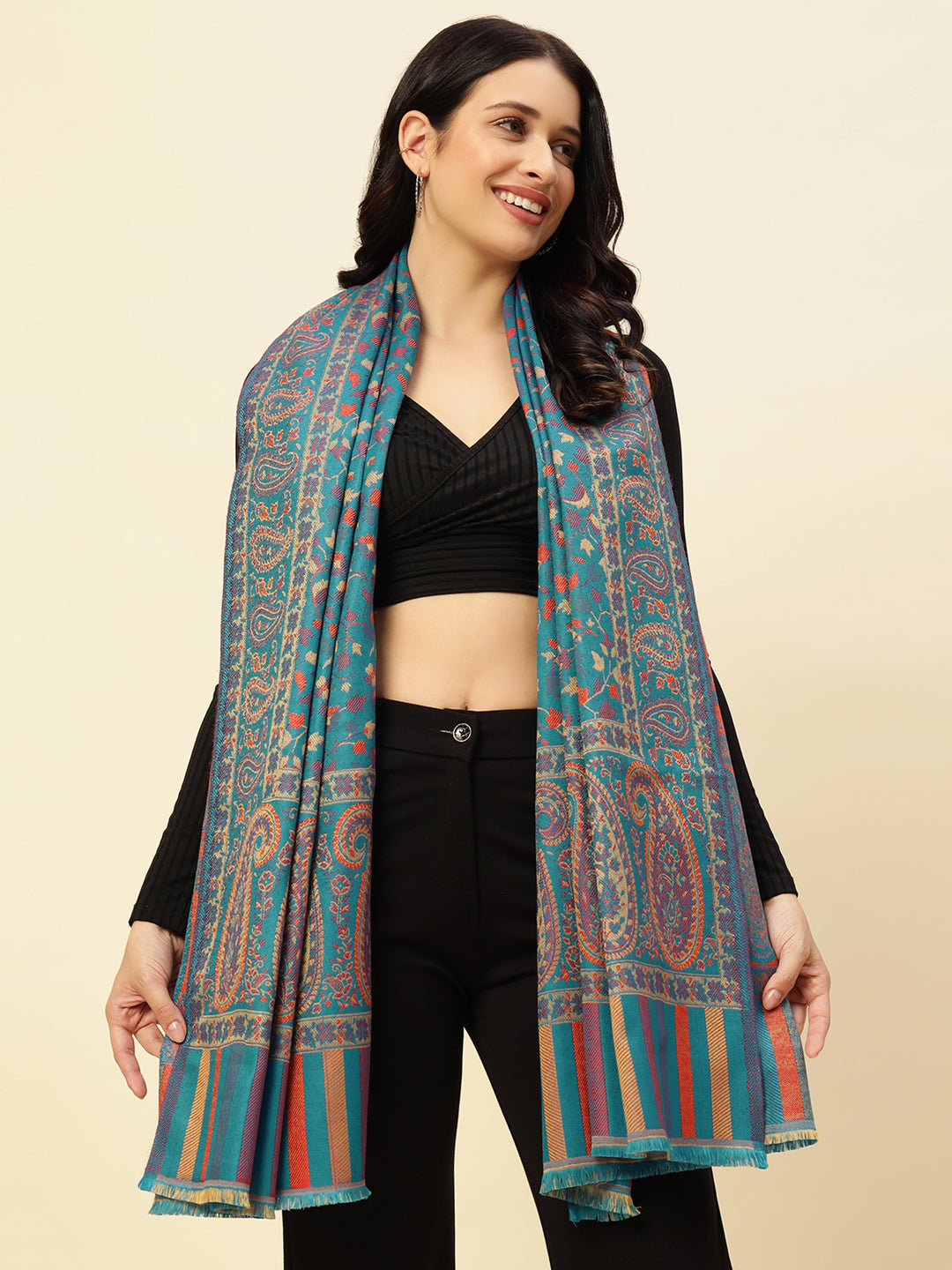 Weavers Villa Women’s Wool Blend Shawl – Lightweight, Warm & Stylish, 100 × 200 CM
