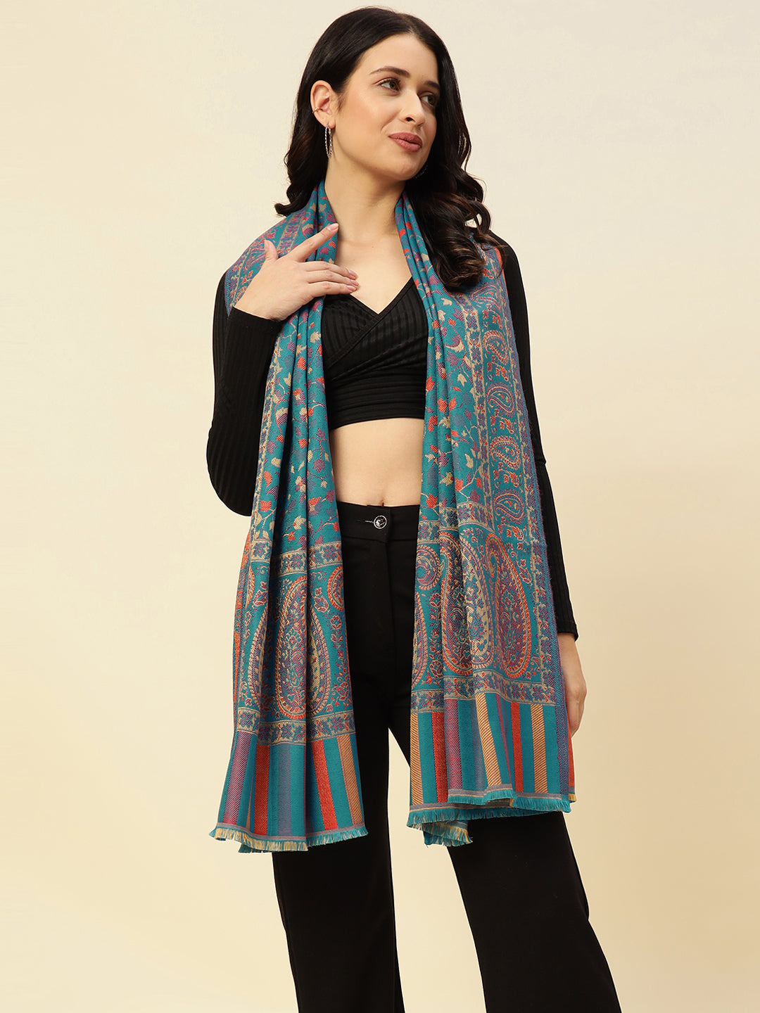 Weavers Villa Women’s Wool Blend Shawl – Lightweight, Warm & Stylish, 100 × 200 CM