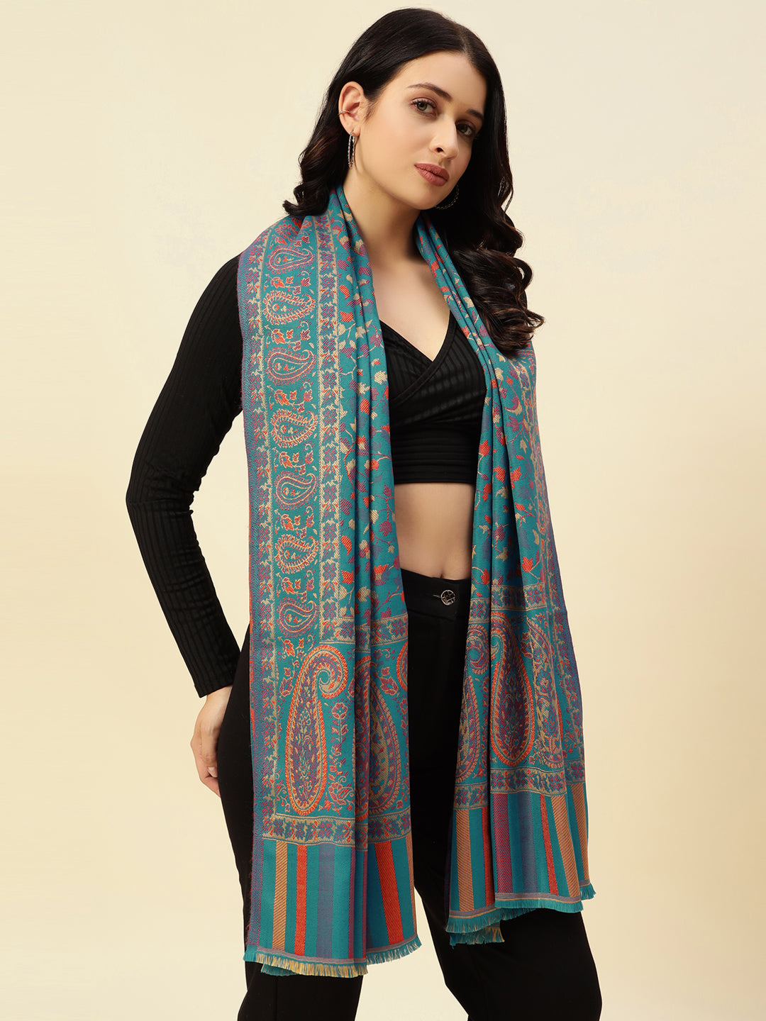 Weavers Villa Women’s Wool Blend Shawl – Lightweight, Warm & Stylish, 100 × 200 CM