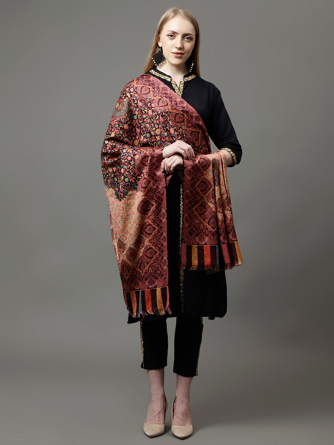 Women's Acro Wool Blend Digital Print Design Woven Shawl
