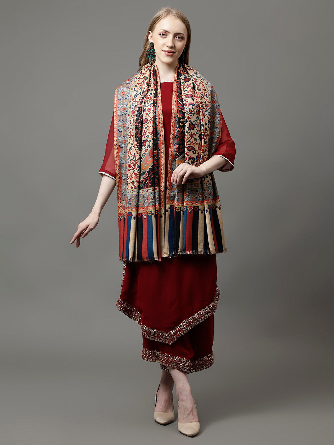 Women's Acro Wool Blend Digital Print Design Woven Shawl