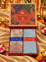 Beige and Pista Paisley Shawl Gift Box Set For Men & Women