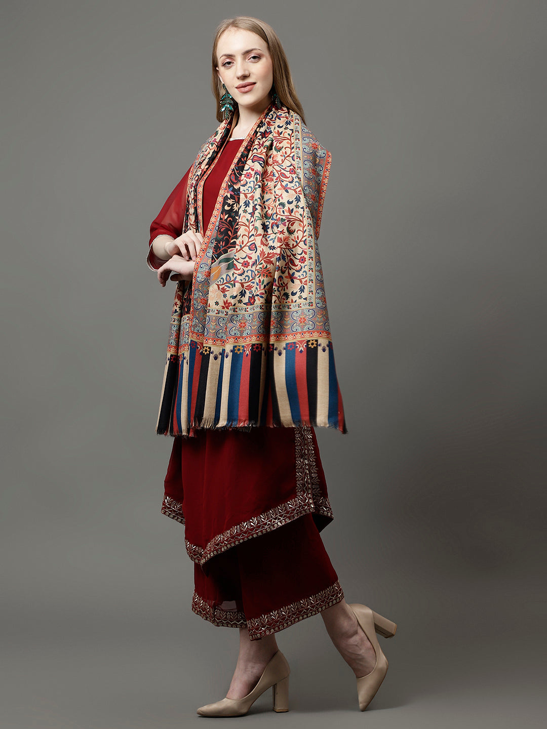 Women's Acro Wool Blend Digital Print Design Woven Shawl