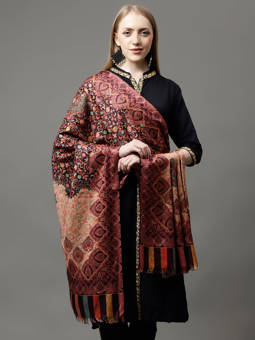 Women's Acro Wool Blend Digital Print Design Woven Shawl
