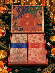 Beige and Peach Paisley Shawl Gift Box Set For Men & Women