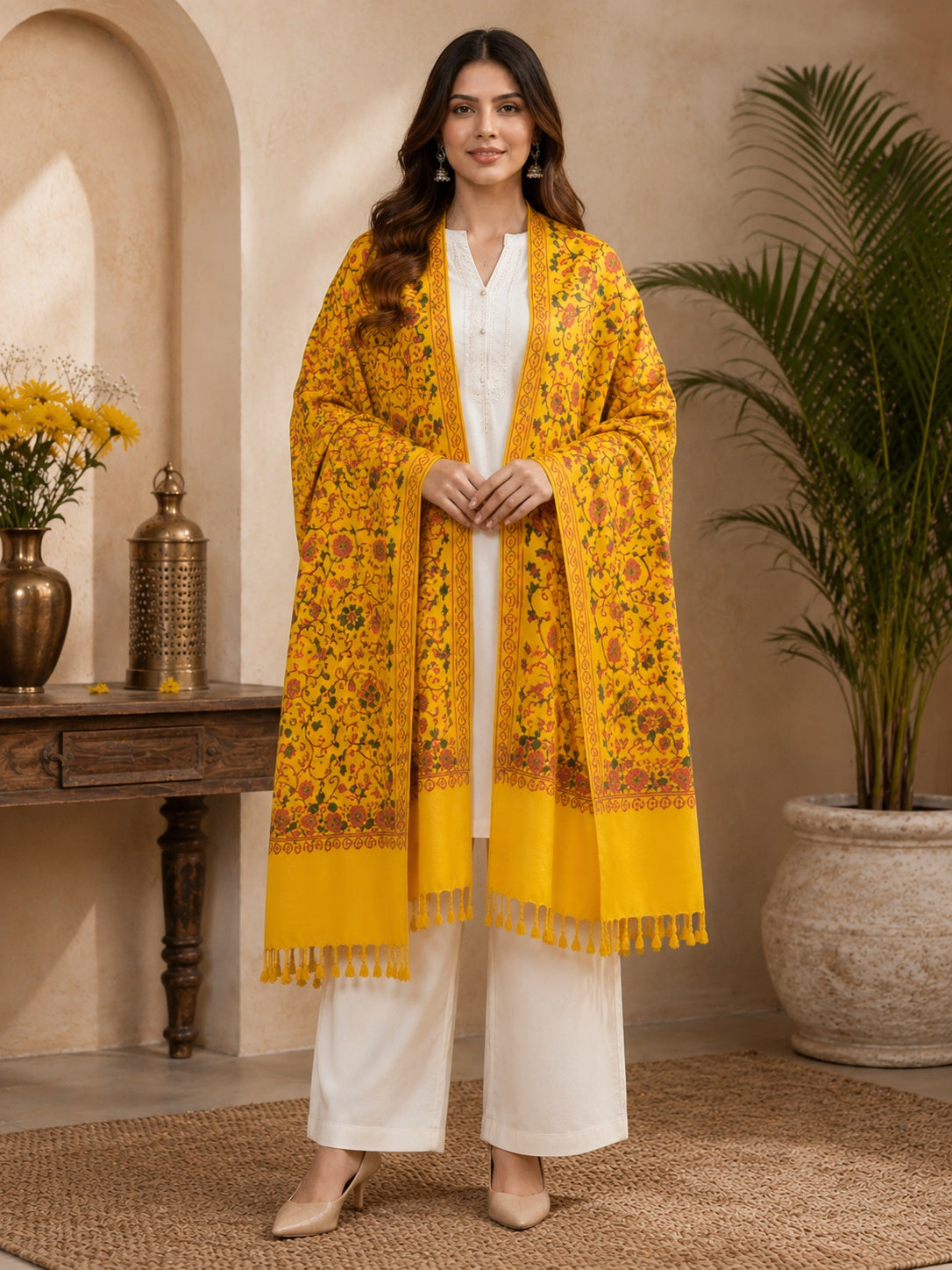 Weavers Villa Designer Acrylic Kashmiri Shawl Embroidery Stole, 70cm x 200cm