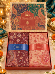 Wine and Peach Paisley Shawl Gift Box Set For Men & Women