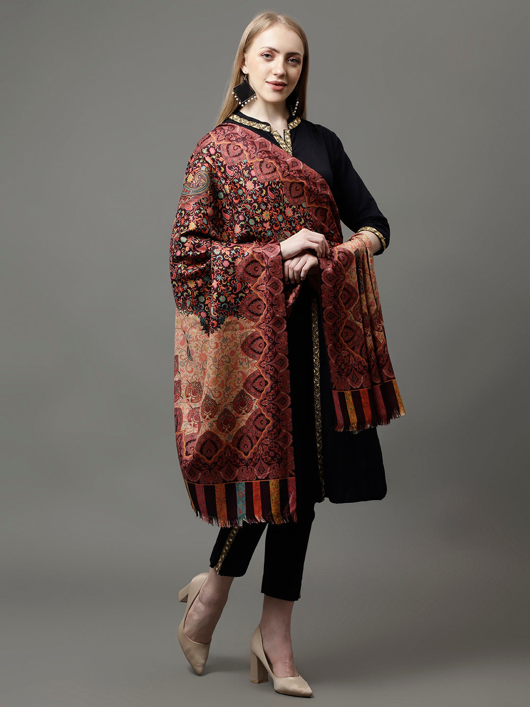 Women's Acro Wool Blend Digital Print Design Woven Shawl
