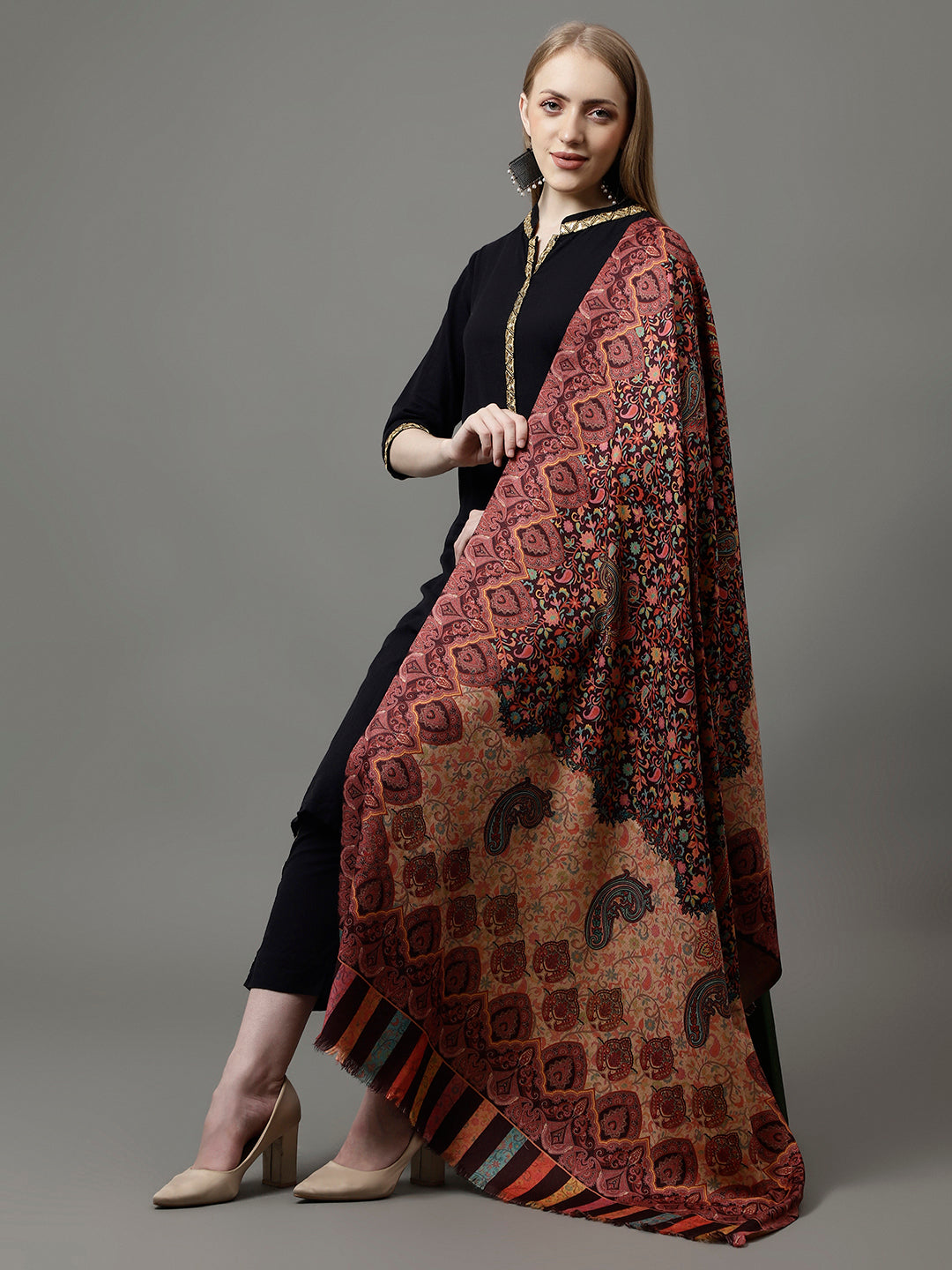 Women's Acro Wool Blend Digital Print Design Woven Shawl