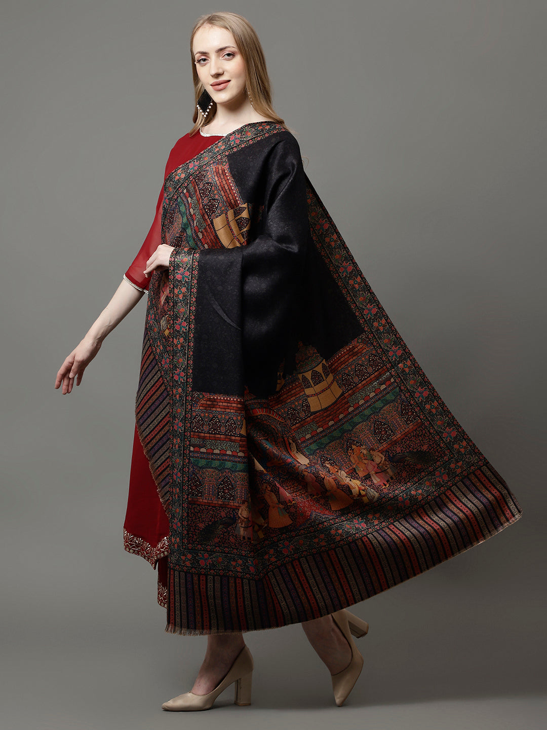 Women's Acro Wool Blend Digital Print Design Woven Shawl