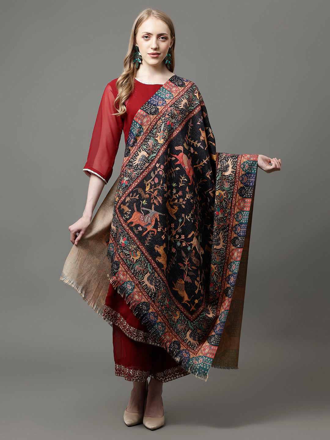 Women's Acro Wool Blend Digital Print Design Woven Shawl