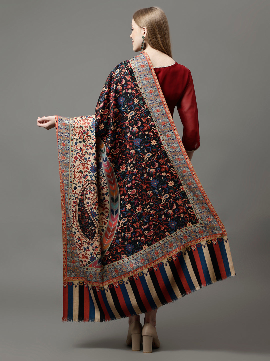 Women's Acro Wool Blend Digital Print Design Woven Shawl