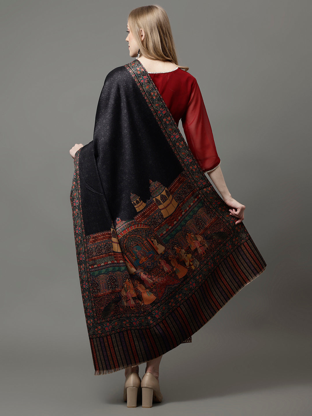 Women's Acro Wool Blend Digital Print Design Woven Shawl