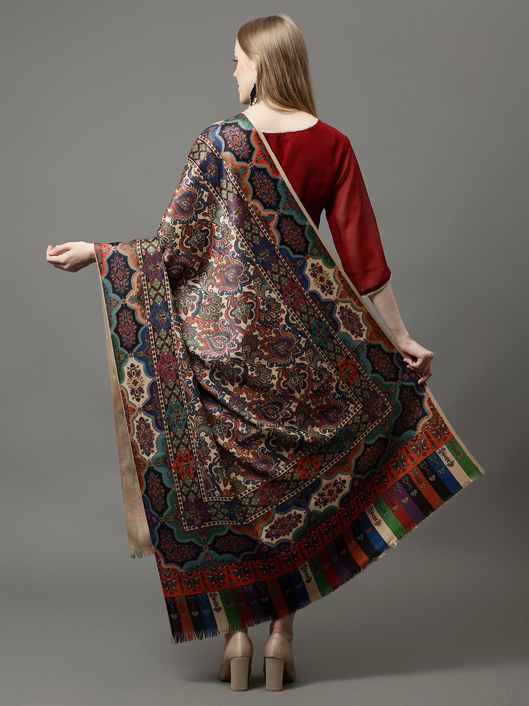 Women's Acro Wool Blend Digital Print Design Woven Shawl