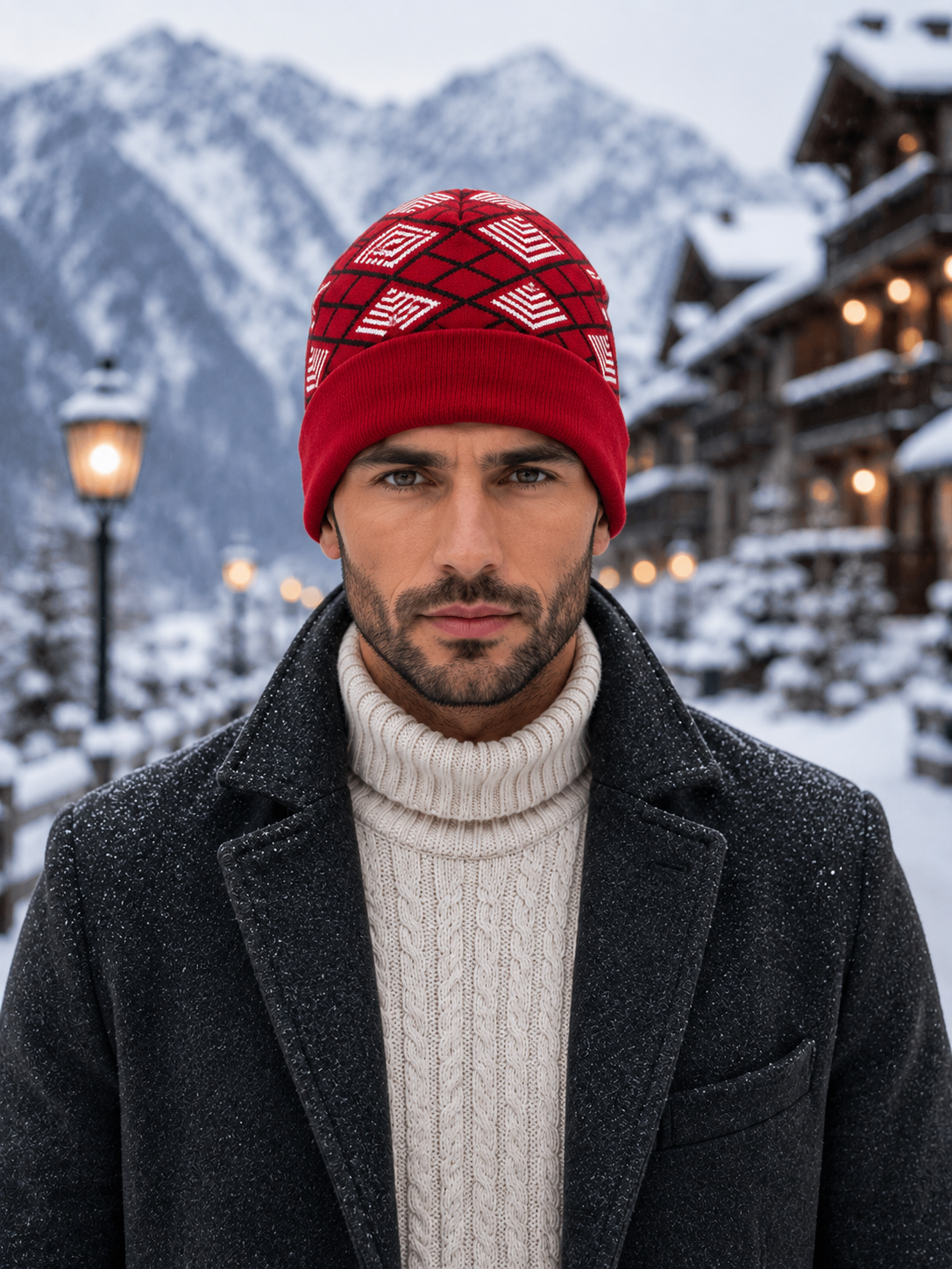 Weavers Villa Geometric Pattern Knitted Skull Cap with Ribbed Cuff for Men Soft Stretch Fit | Warm Ear Coverage | Lightweight Comfort | Easy Pull-On Wear