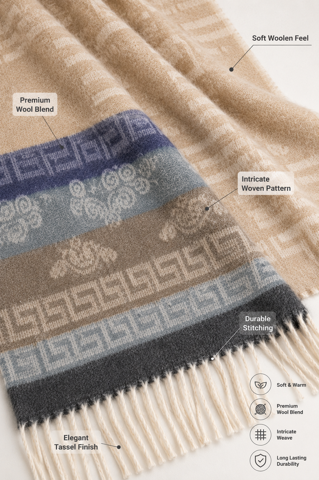 Weavers Villa Premium Geometric Print Men’s Mufflers – Stylish, Warm & Versatile Winter Accessories