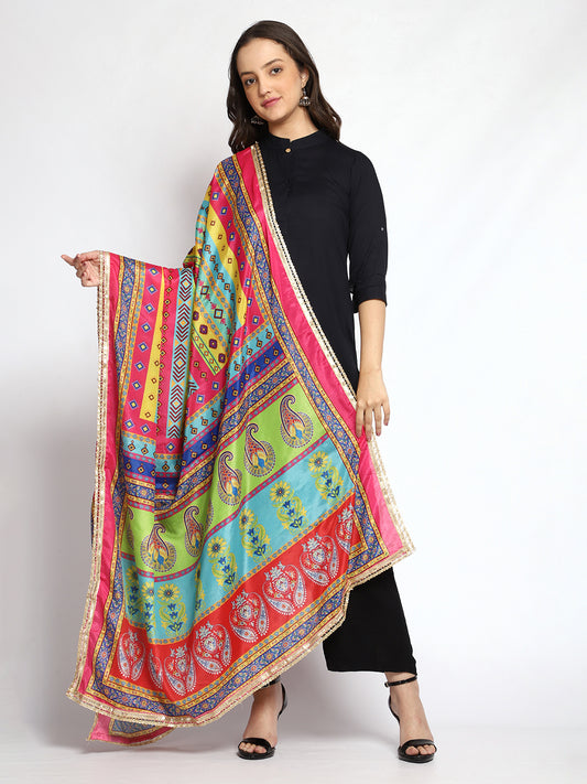 Weavers Villa Women's Poly Silk Digital Graphic Printed Ethnic Dupatta