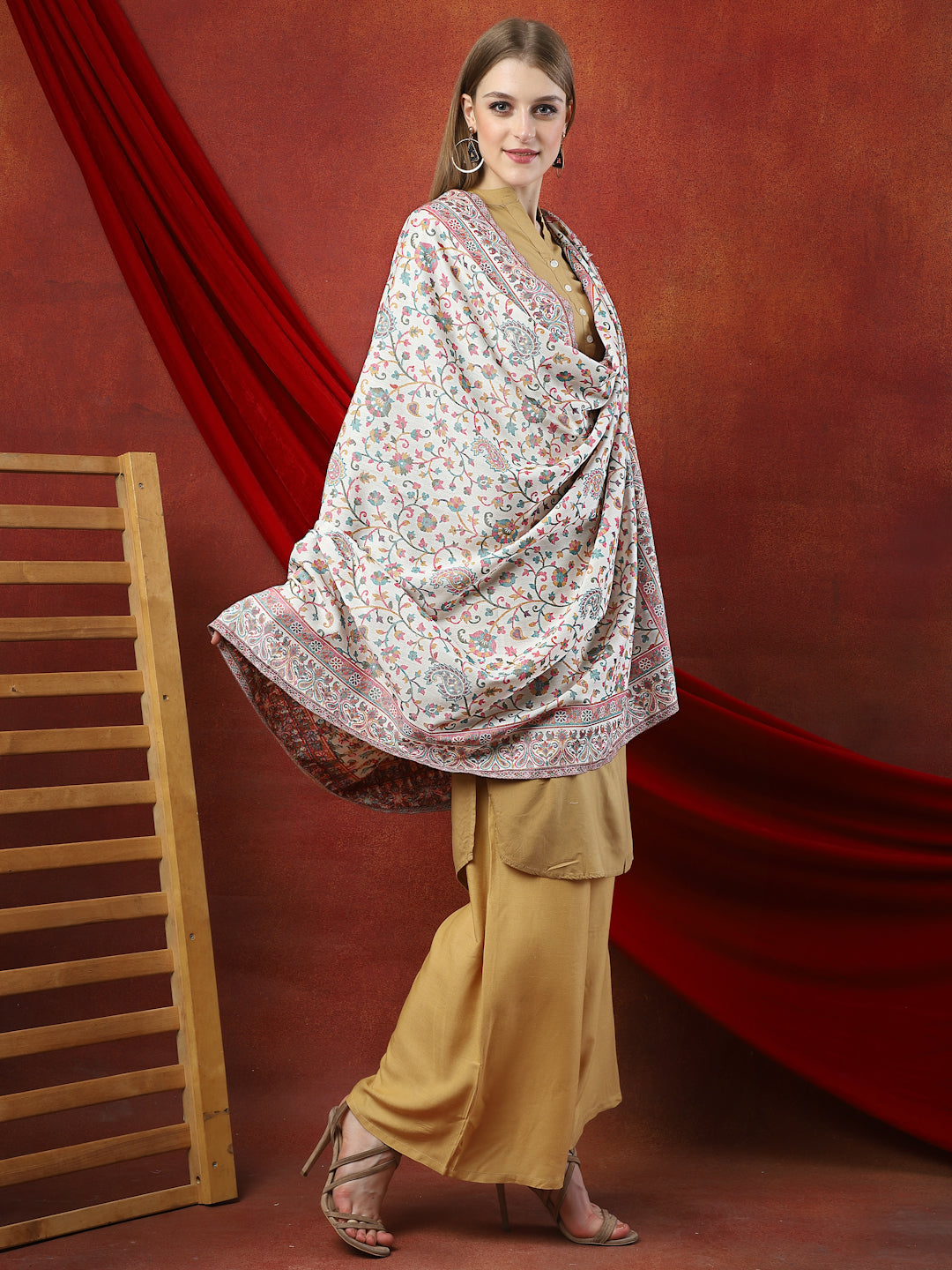 Women White Woven Shawl