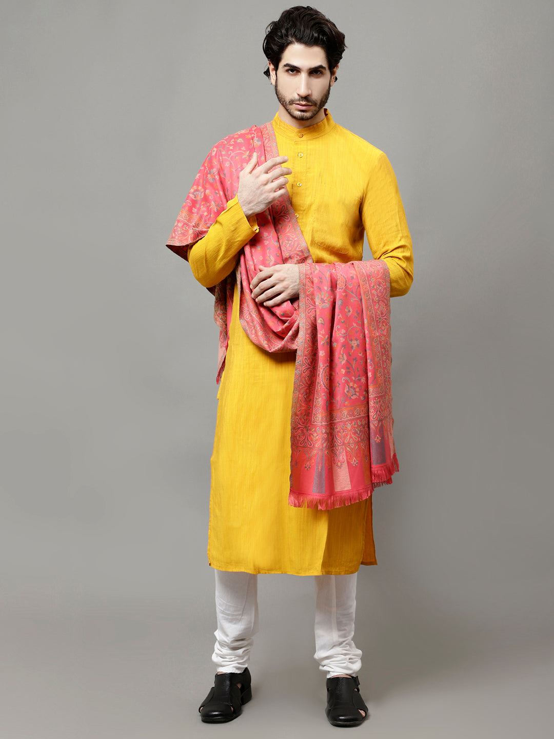 Men's Kalamkari Design Woven Acro Wool Blend Gents Shawl
