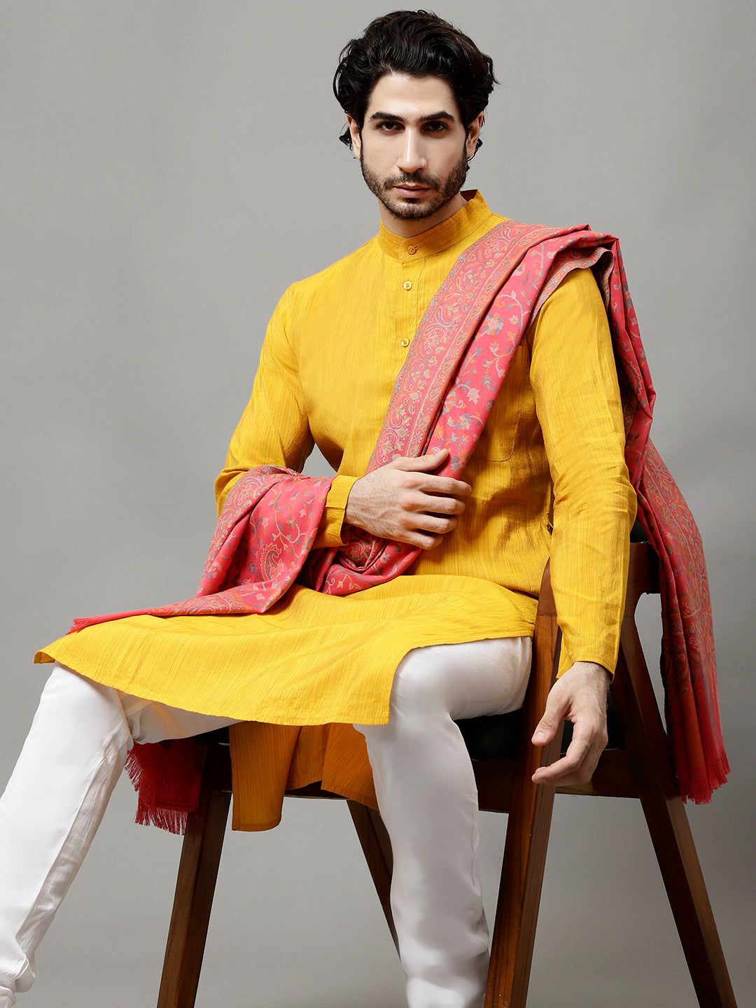 Men's Kalamkari Design Woven Acro Wool Blend Gents Shawl