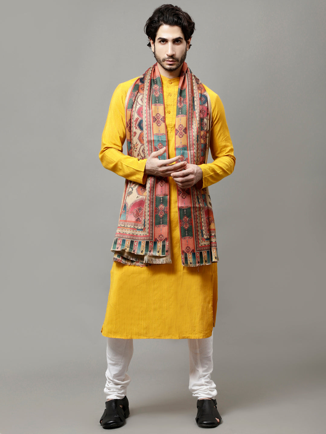 Men's Acro Wool Blend Digital Print Design Woven Shawl