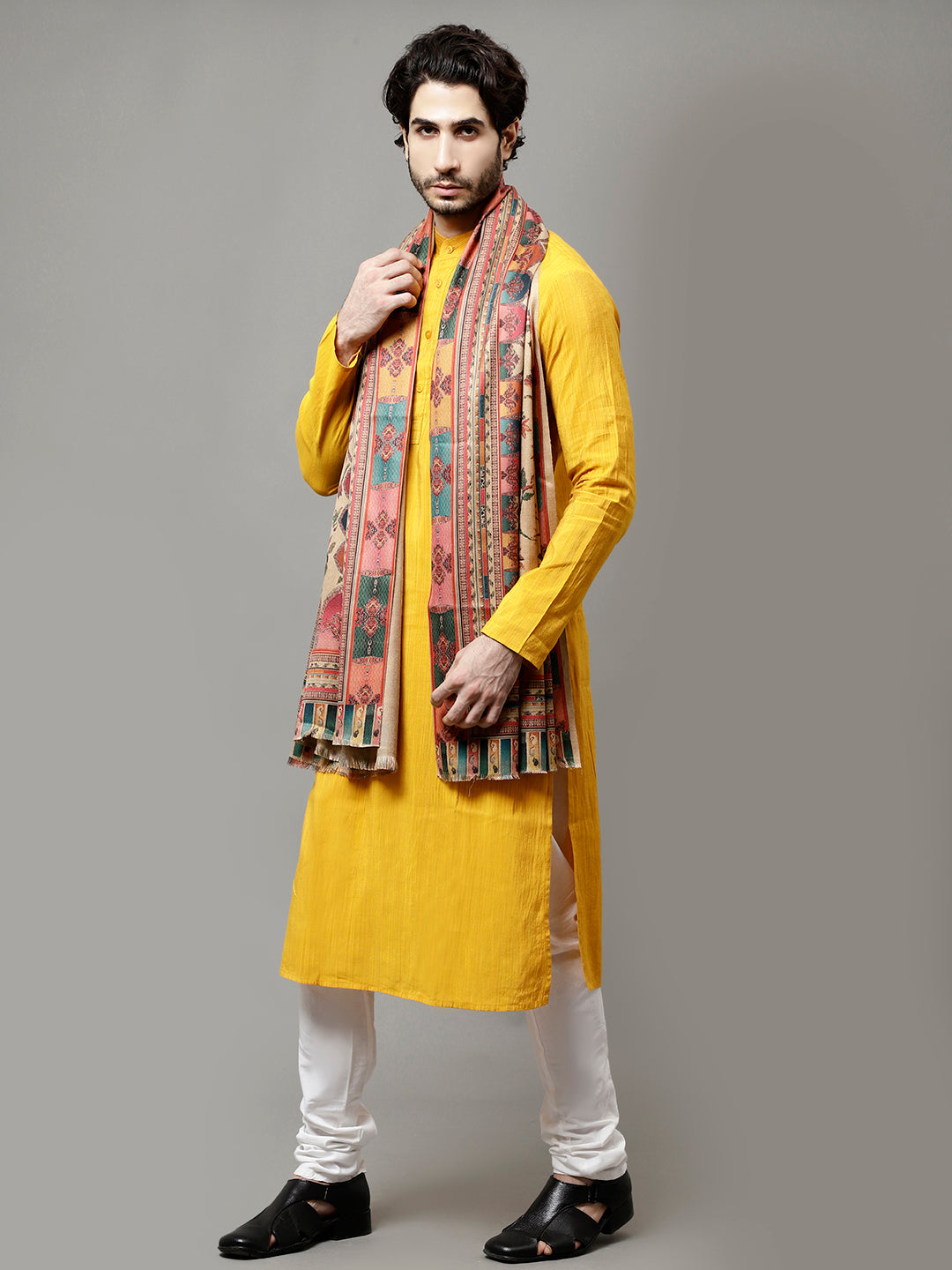 Men's Acro Wool Blend Digital Print Design Woven Shawl