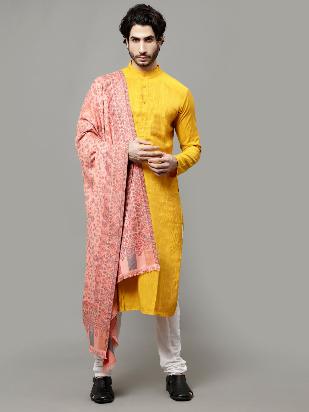 Men's Kalamkari Design Woven Acro Wool Blend Gents Shawl