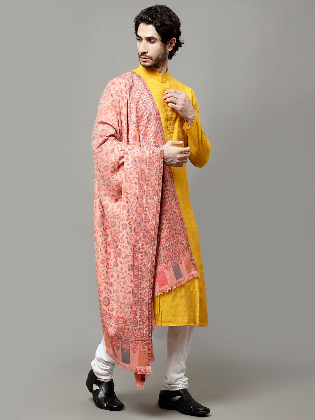 Men's Kalamkari Design Woven Acro Wool Blend Gents Shawl