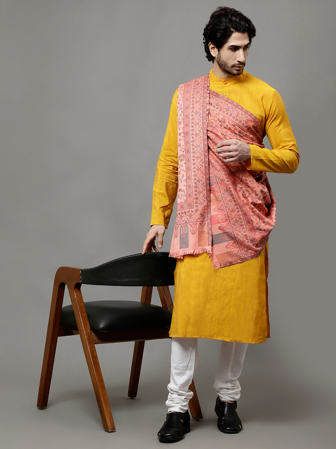 Men's Kalamkari Design Woven Acro Wool Blend Gents Shawl