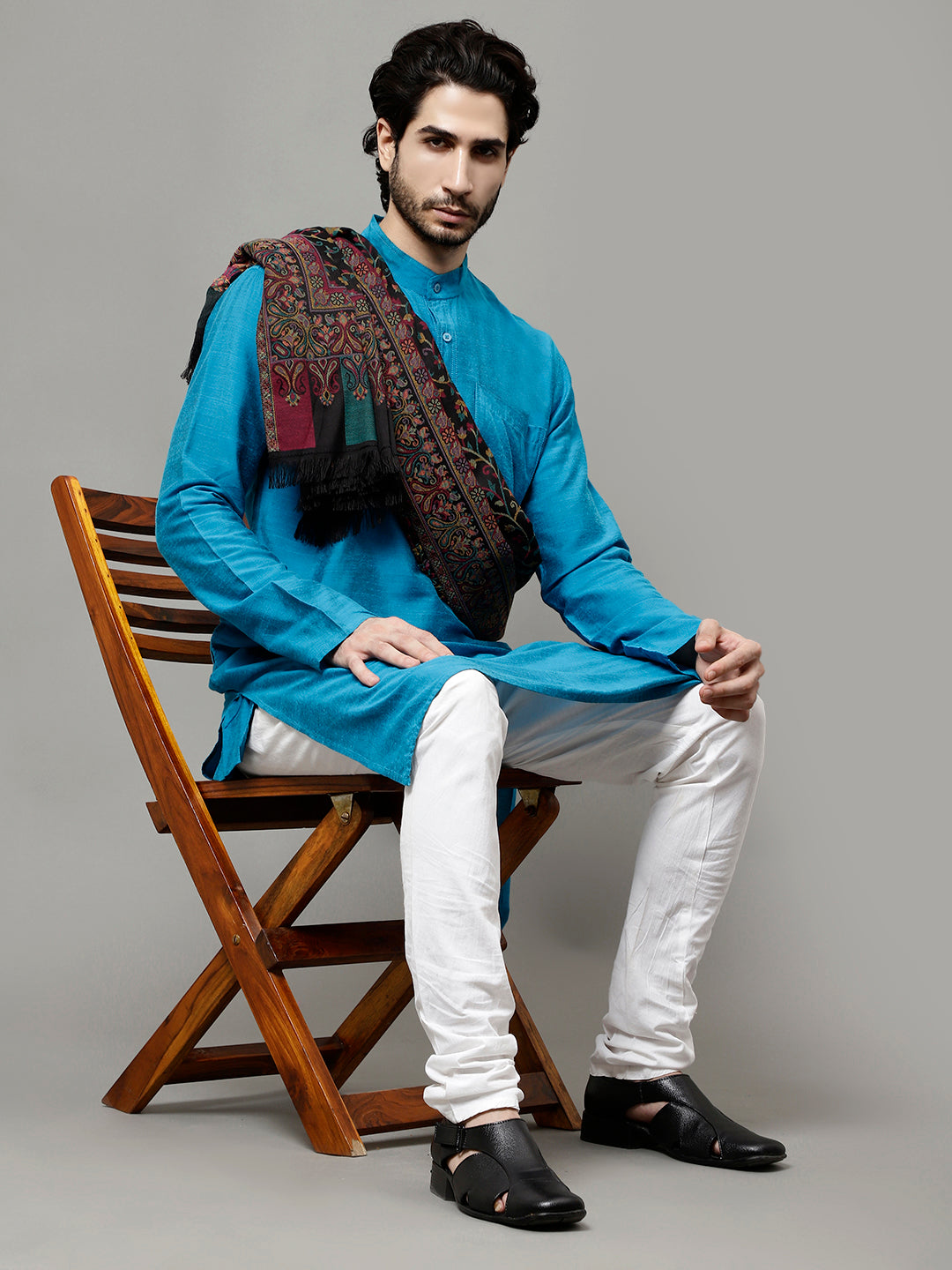 Men's Kalamkari Design Woven Acro Wool Blend Gents Shawl