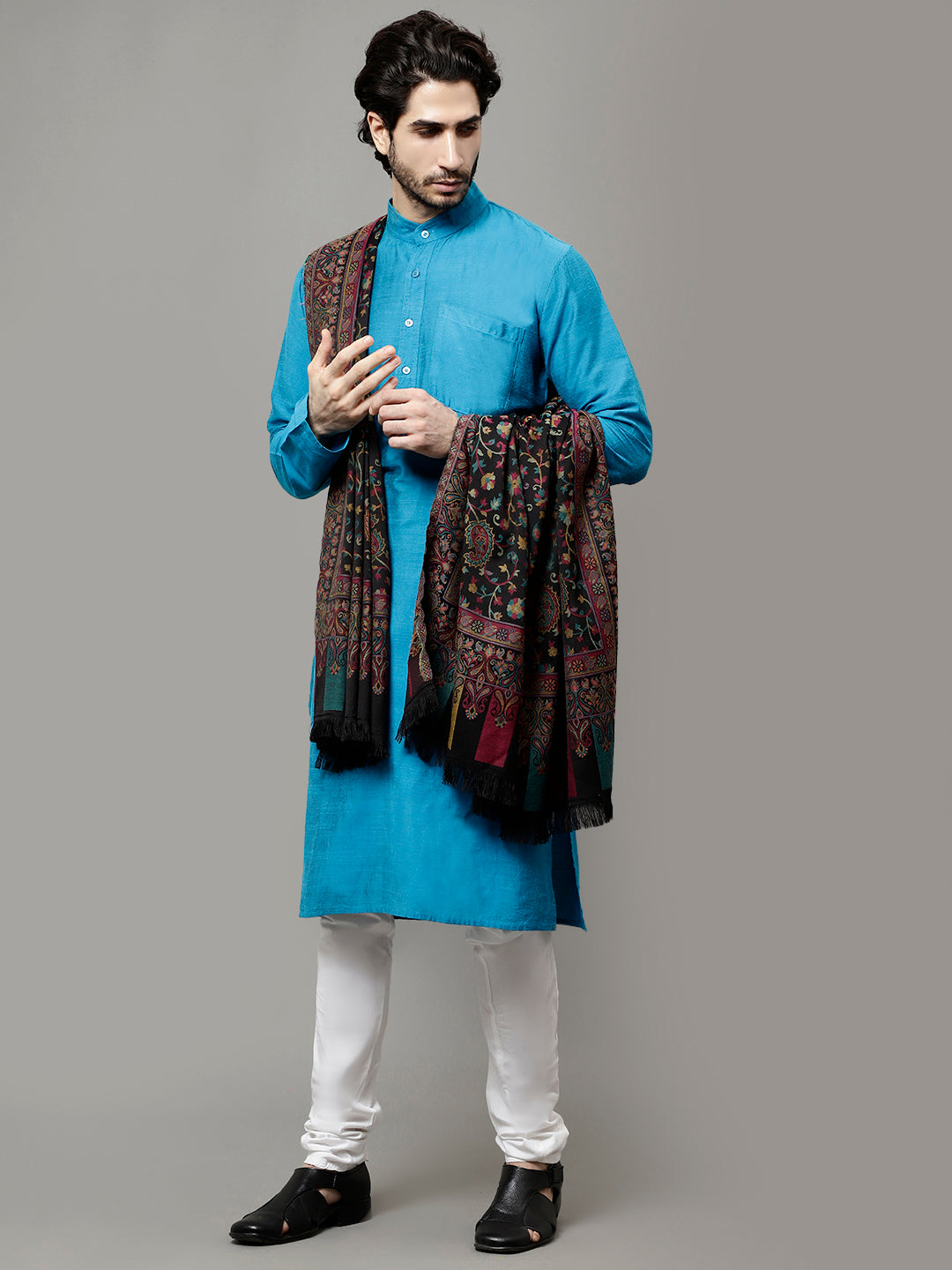 Men's Kalamkari Design Woven Acro Wool Blend Gents Shawl