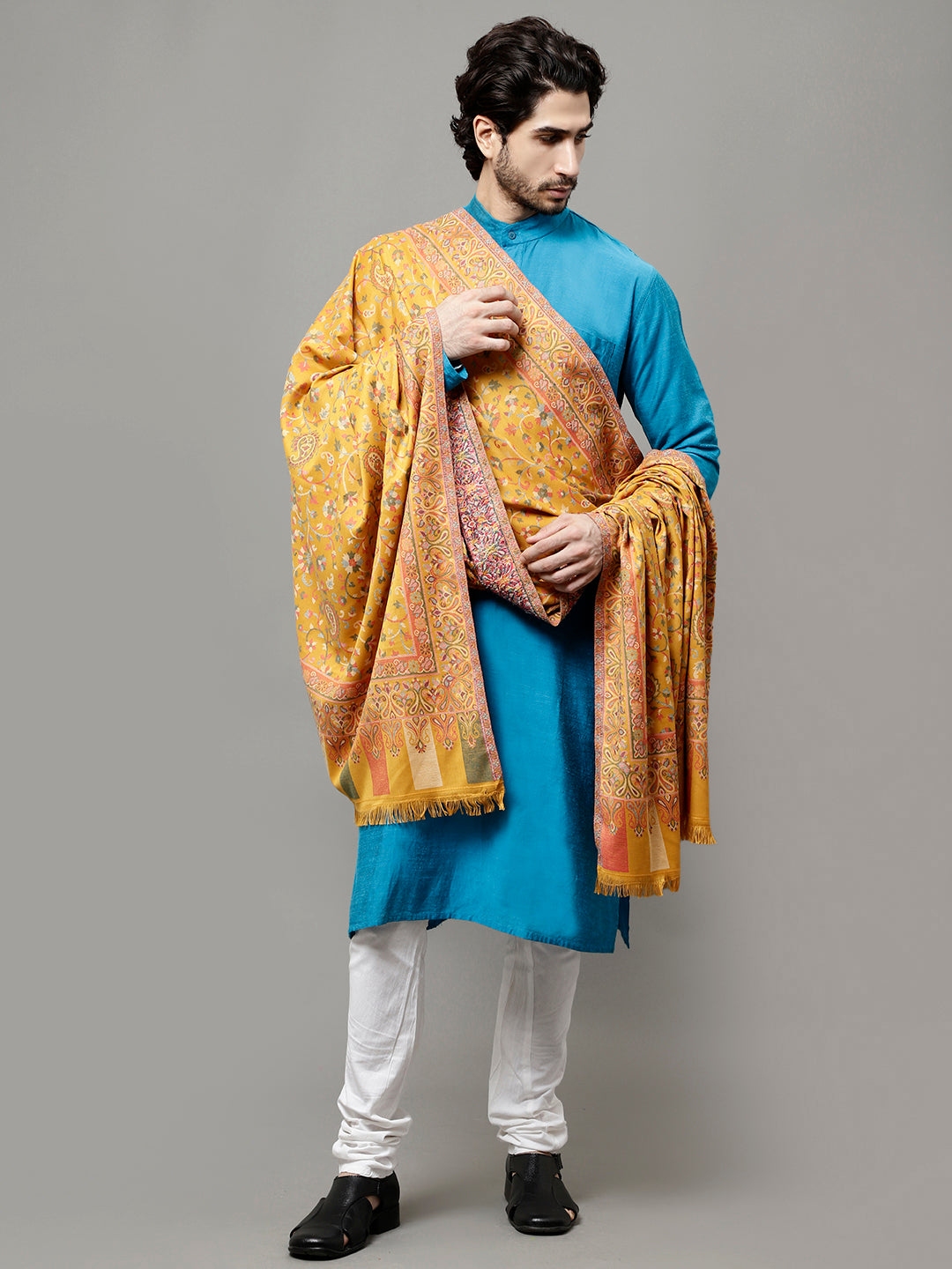 Men's Kalamkari Design Woven Acro Wool Blend Gents Shawl