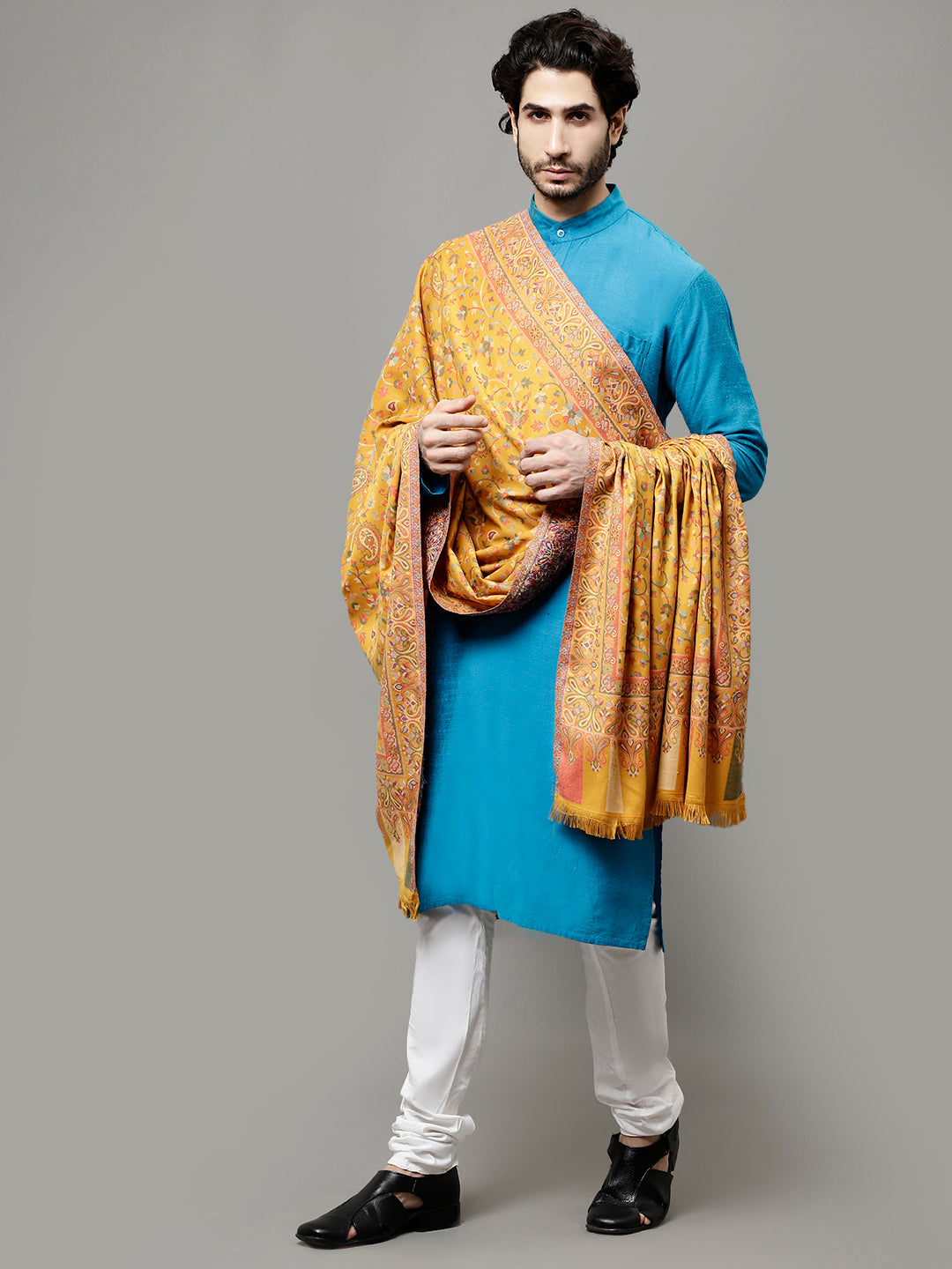 Men's Kalamkari Design Woven Acro Wool Blend Gents Shawl