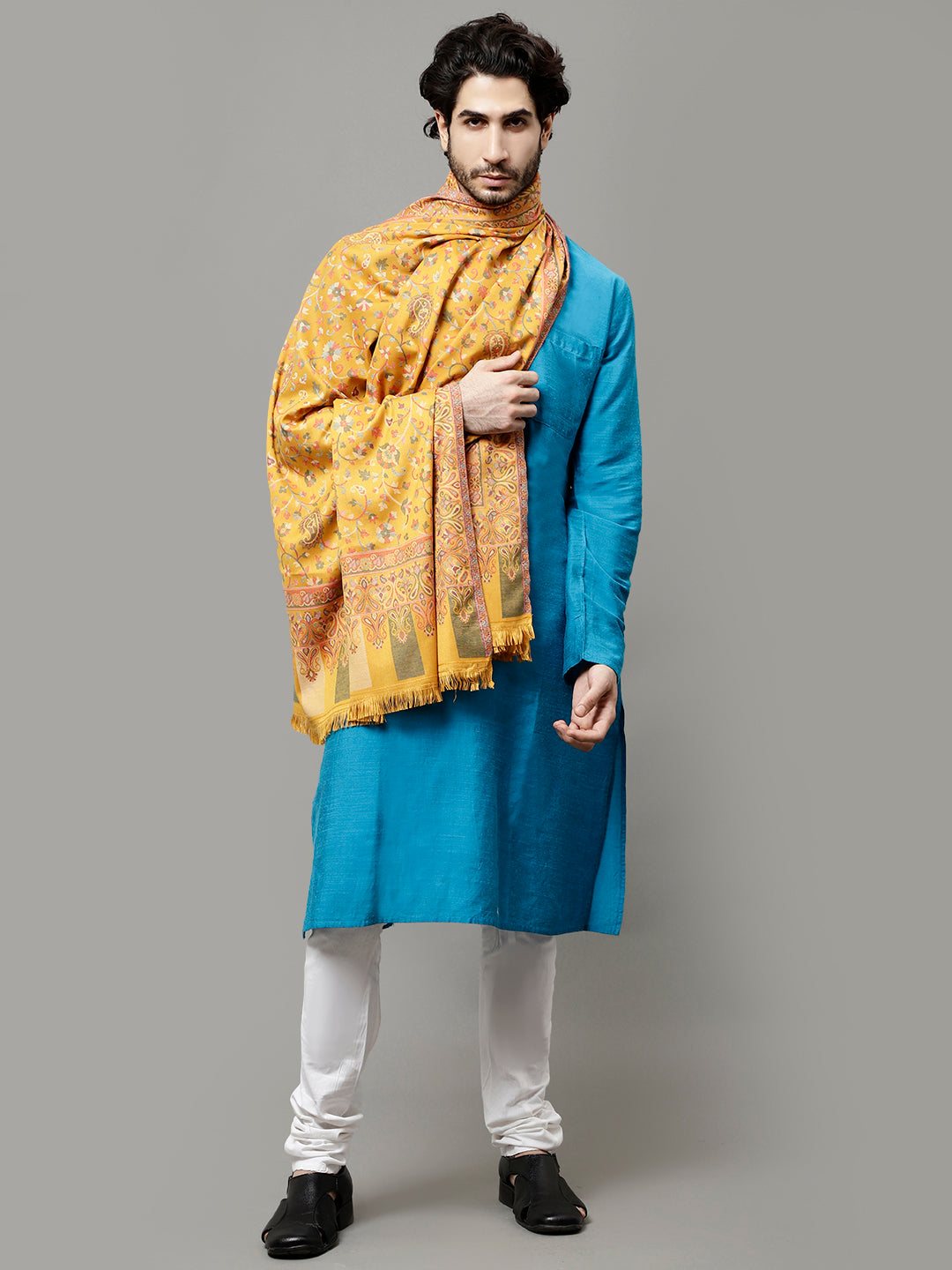 Men's Kalamkari Design Woven Acro Wool Blend Gents Shawl