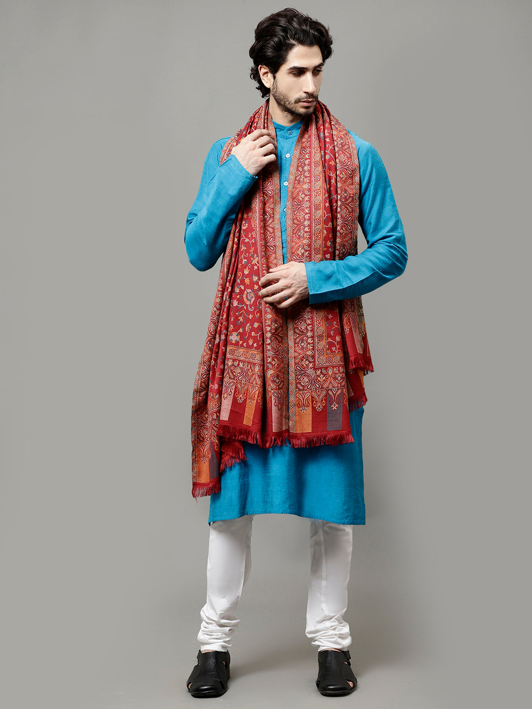 Men's Kalamkari Design Woven Acro Wool Blend Gents Shawl