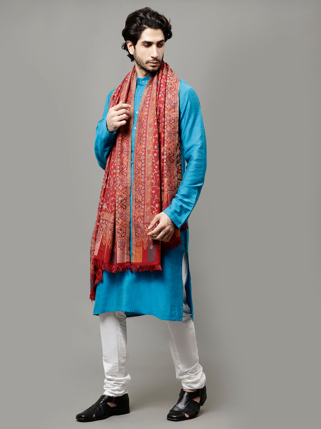 Men's Kalamkari Design Woven Acro Wool Blend Gents Shawl