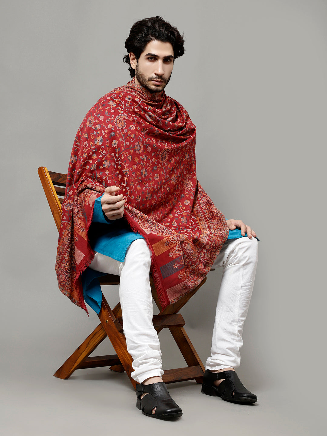 Men's Kalamkari Design Woven Acro Wool Blend Gents Shawl