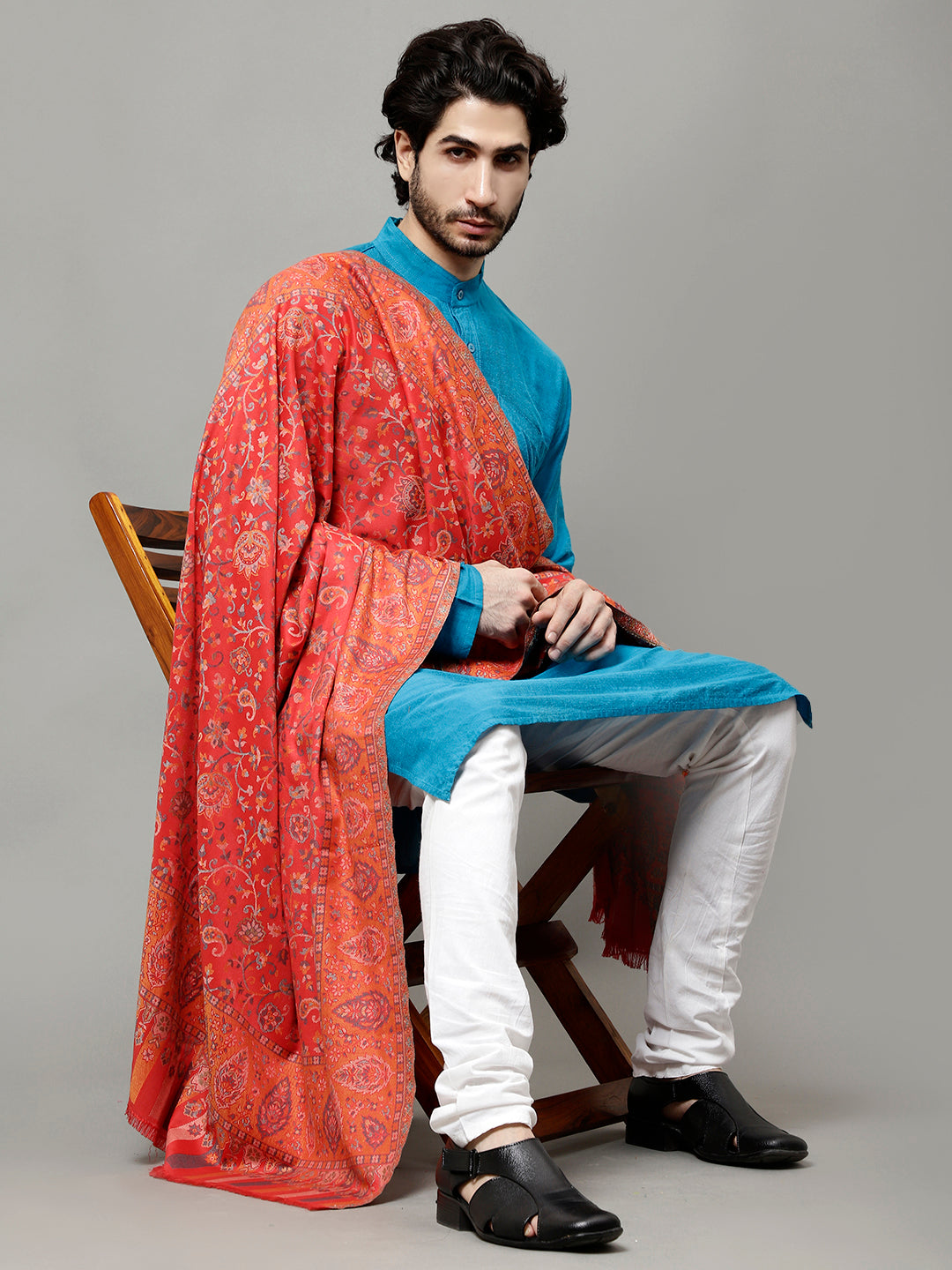 Men's Kalamkari Design Woven Acro Wool Blend Gents Shawl