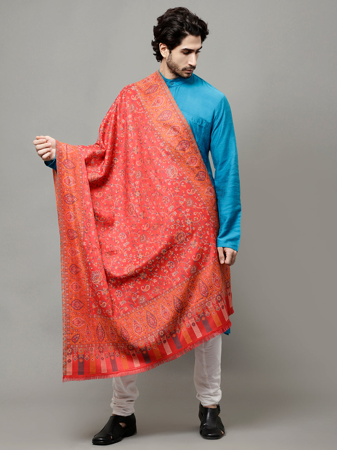 Men's Kalamkari Design Woven Acro Wool Blend Gents Shawl