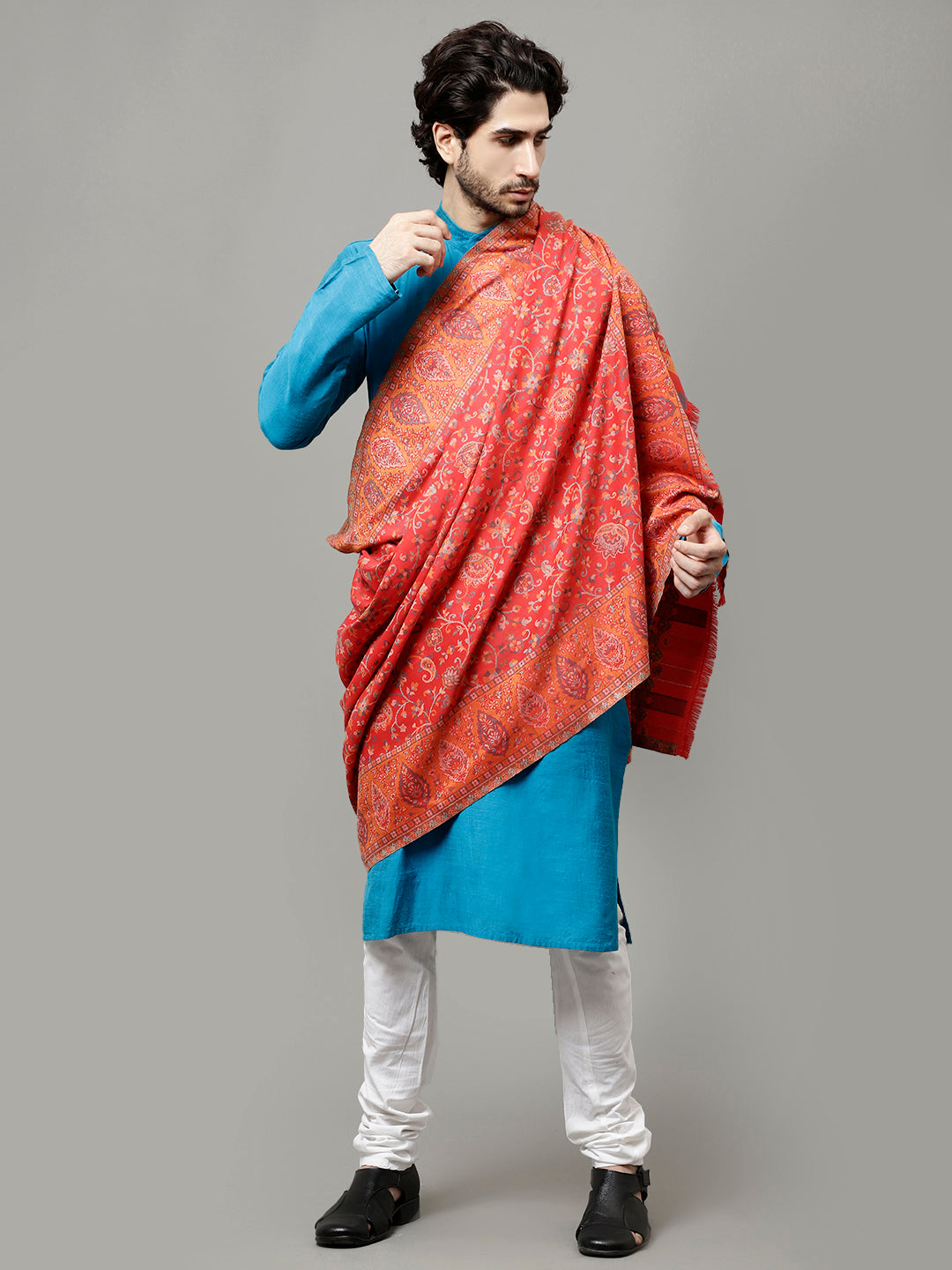 Men's Kalamkari Design Woven Acro Wool Blend Gents Shawl