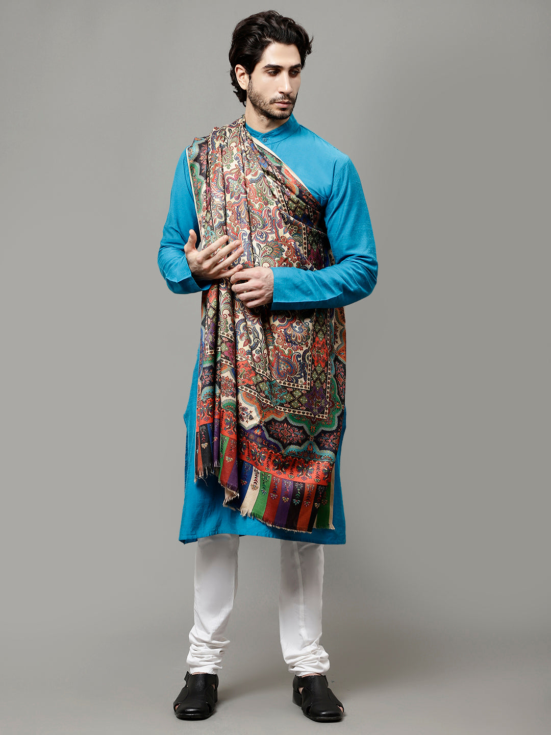 Weavers Villa Men's Acro Wool Blend Digital Print Design Woven Shawl