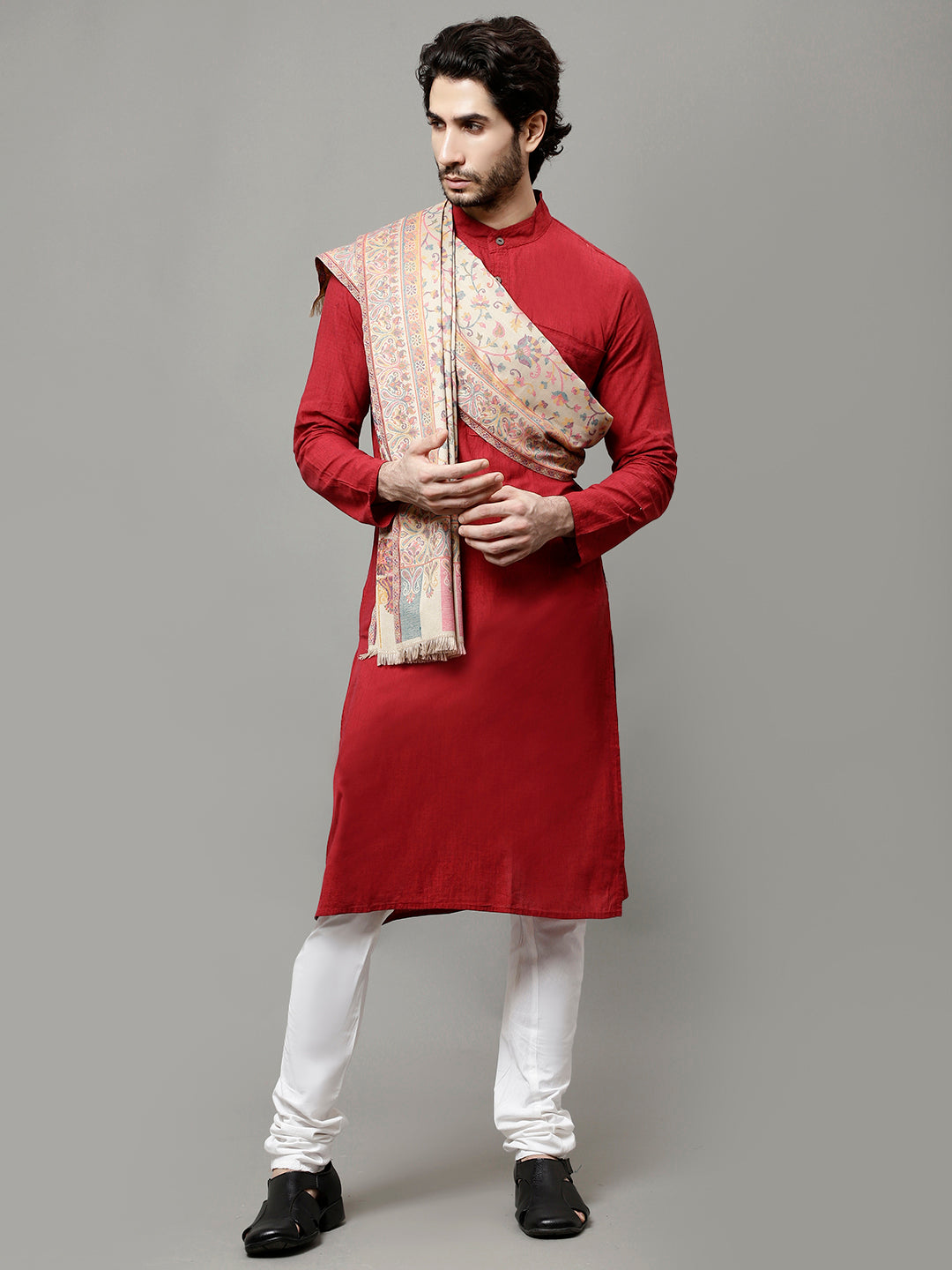 Men's Kalamkari Design Woven Acro Wool Blend Gents Shawl
